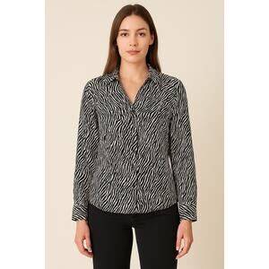 New York & Company NY&CO Zebra Print Button-Down Blouse Size Large